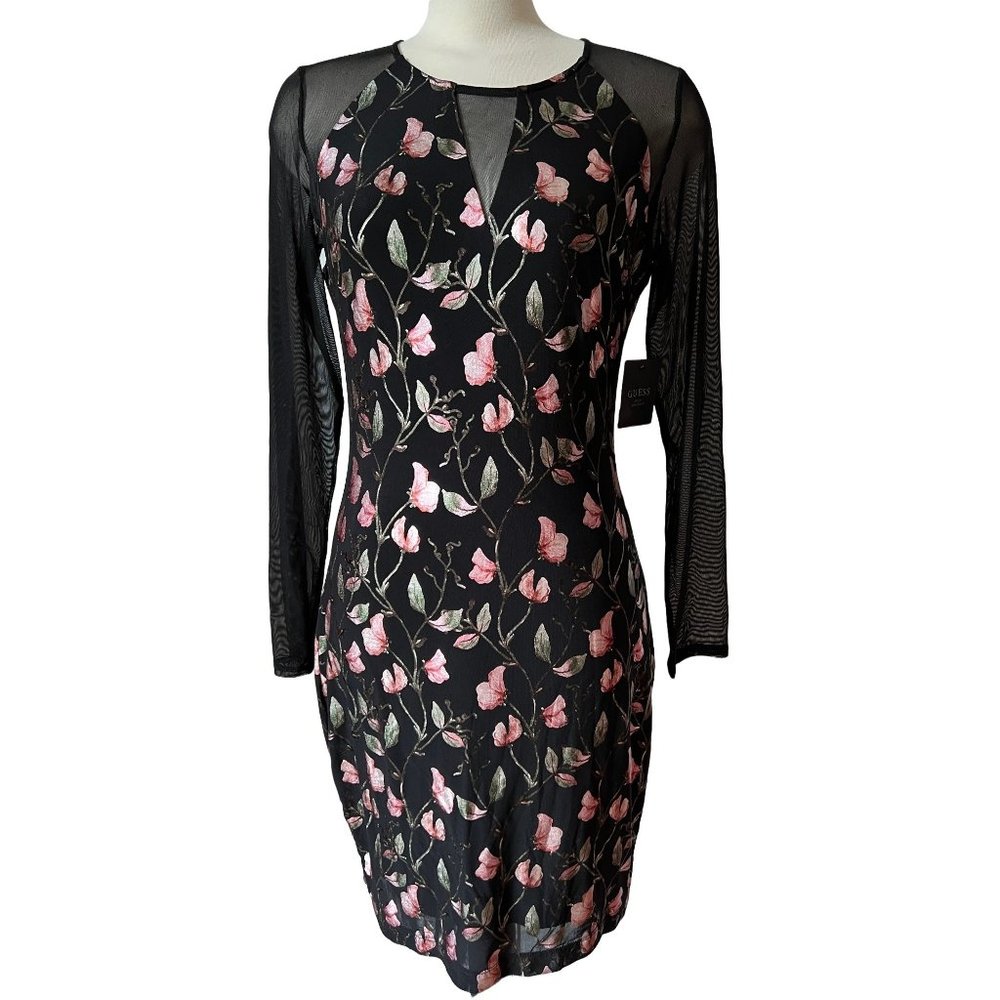 GUESS Black Mini Dress with Pink Floral Print - Excellent Condition